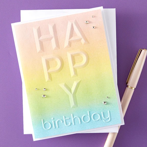 SPELLBINDERS 3D EMBOSS FOLD BEVELED HAPPY BIRTHDAY