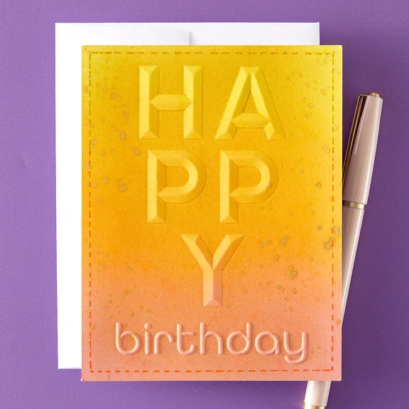 SPELLBINDERS 3D EMBOSS FOLD BEVELED HAPPY BIRTHDAY