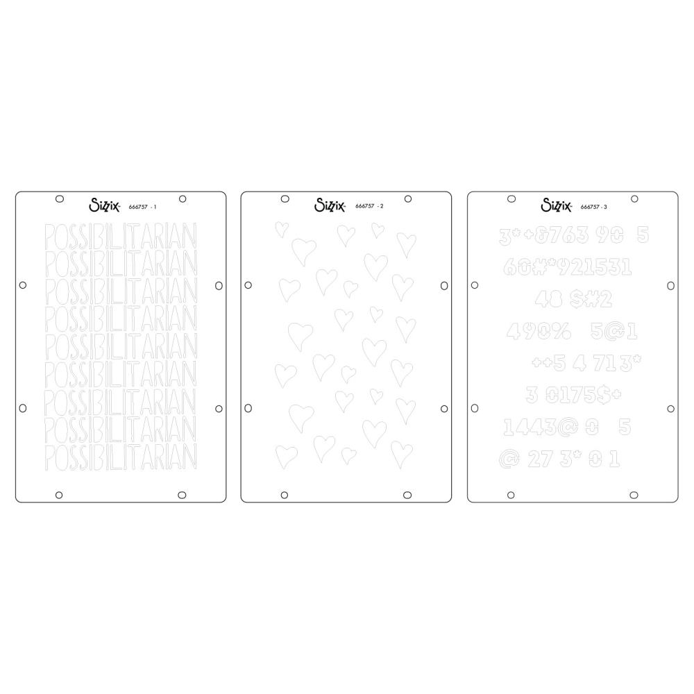 Sizzix Studio Stamps Set 13PK /3PK Stencils Possibilitarian By Cat Kerr