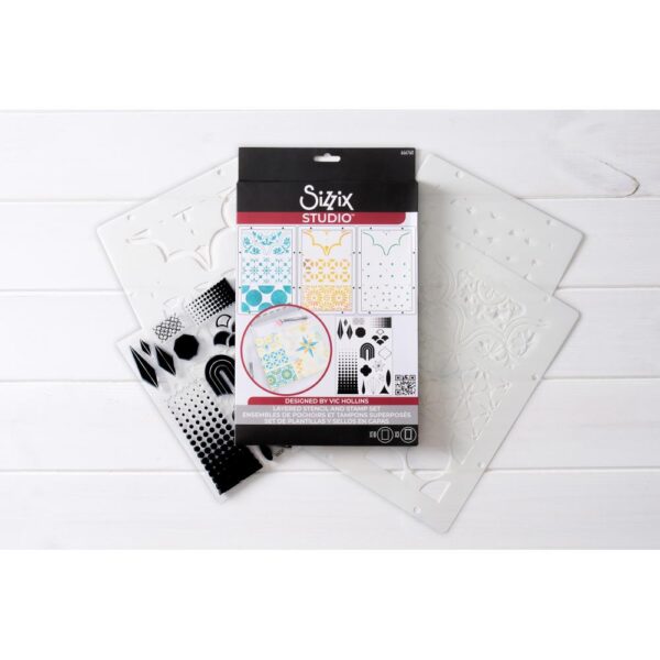 Sizzix Studio Stamps Set 18PK /3PK Stencils Geometric By Vic Hollins