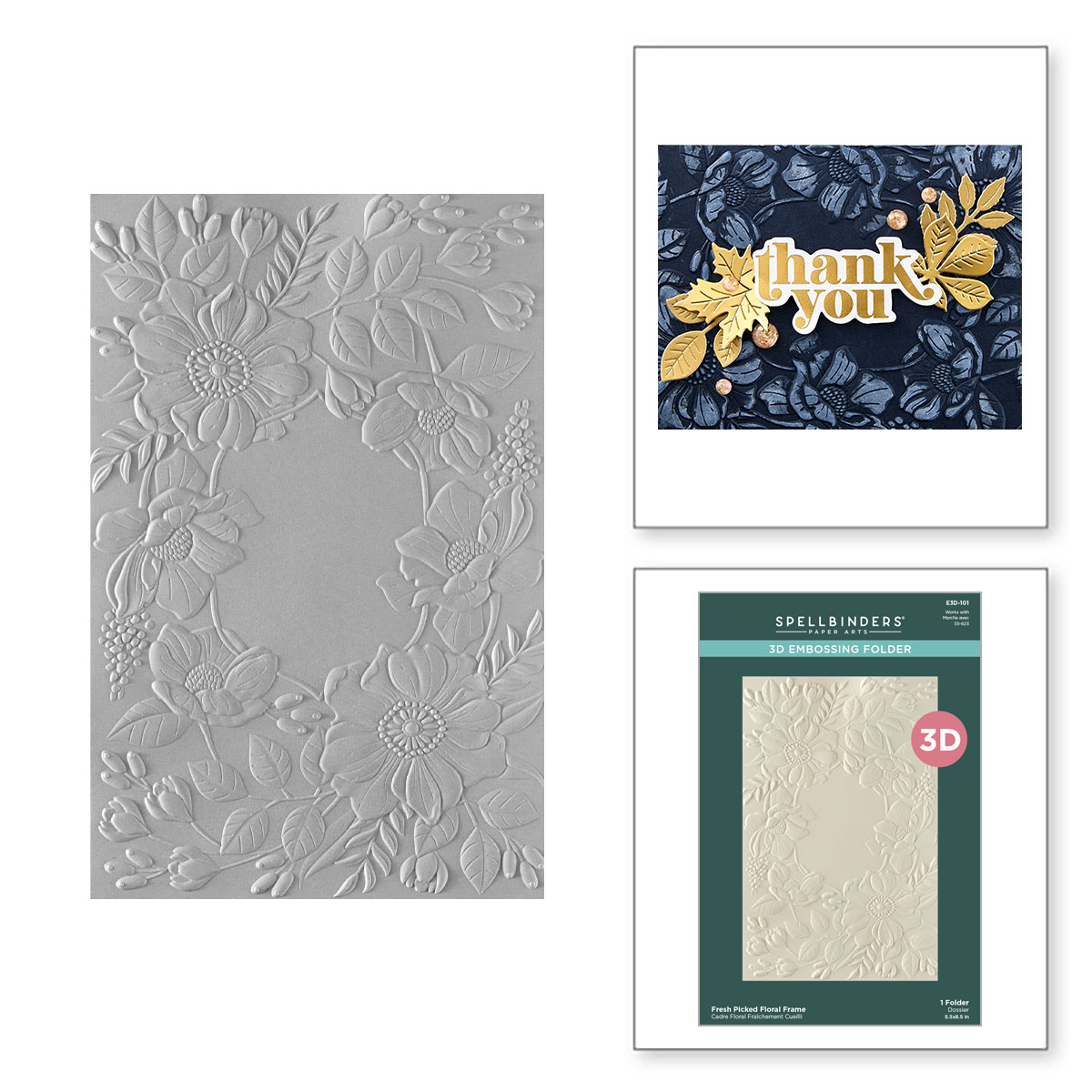 Spellbinders Fresh Picked Floral Frame 3D Embossing Folder From the Woodland Tales Collection