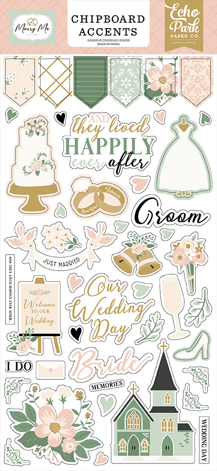 Echo Park Marry Me 6X13 Chipboard Accents