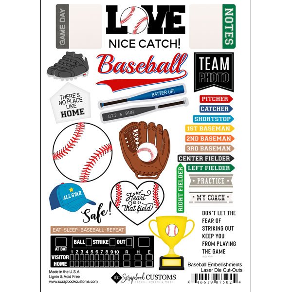 SCRAPBOOK CUSTOMS LASER DIE CUTS BASEBALL