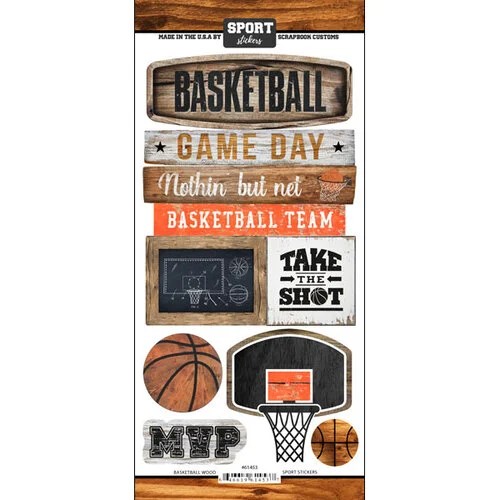 SCRAPBOOK CUSTOMS STICKER BASKETBALL WOOD