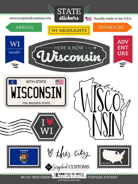 SCRAPBOOK CUSTOMS STATE STICKER WISCONSIN POSTAGE