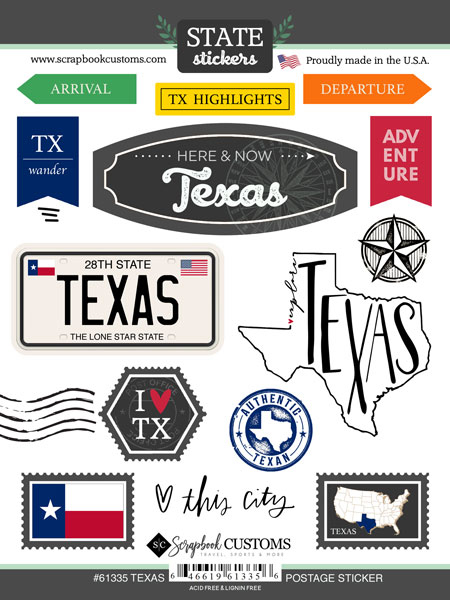 SCRAPBOOK CUSTOMS STATE STICKER TEXAS POSTAGE