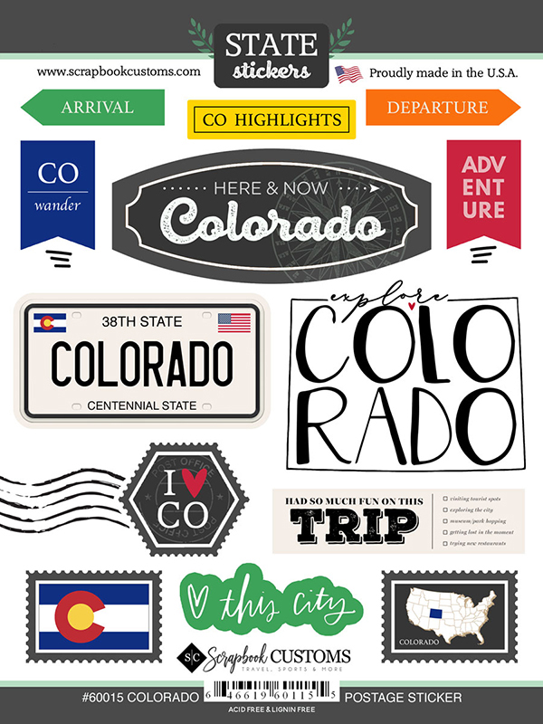 SCRAPBOOK CUSTOMS STATE STICKER COLORADO POSTAGE