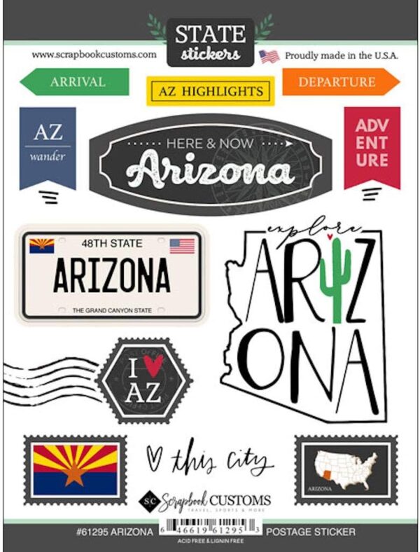 SCRAPBOOK CUSTOMS STATE STICKER ARIZONIA POSTAGE