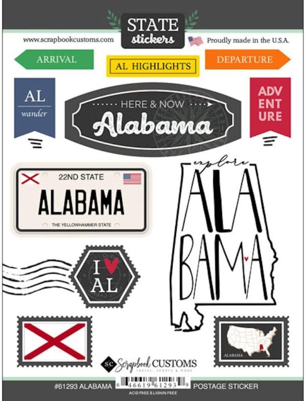 SCRAPBOOK CUSTOMS STATE STICKER ALABAMA POSTAGE