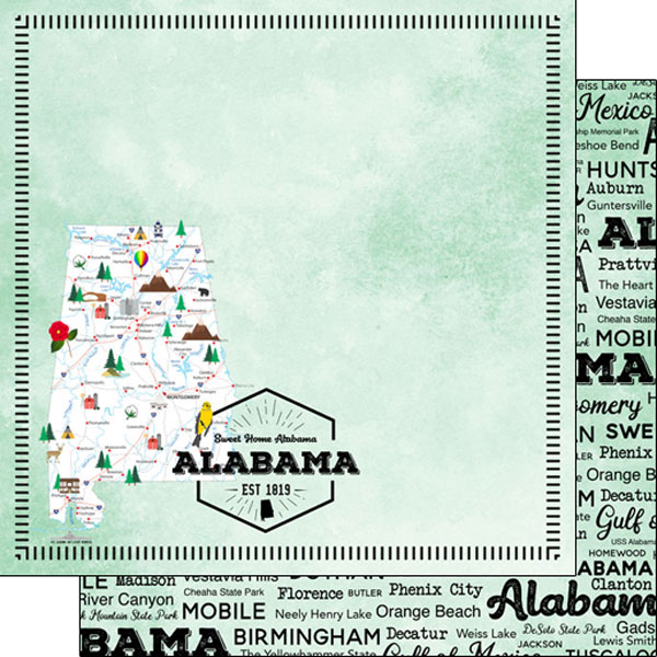 SCRAPBOOK CUSTOMS POSTAGE MAP 12X12 ALABAMA