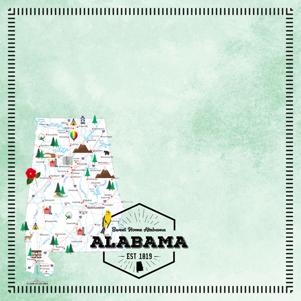 SCRAPBOOK CUSTOMS POSTAGE MAP 12X12 ALABAMA