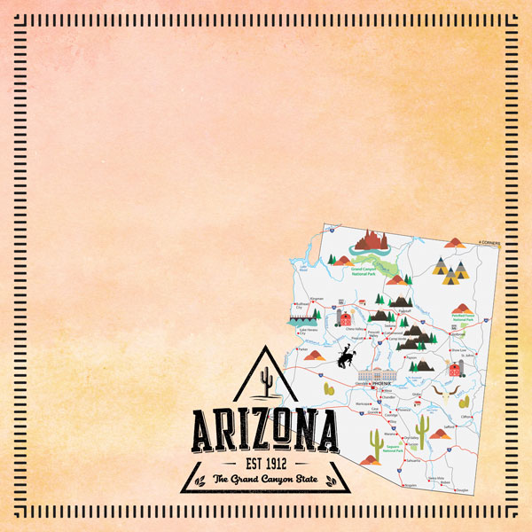 SCRAPBOOK CUSTOMS POSTAGE MAP 12X12 ARIZONA