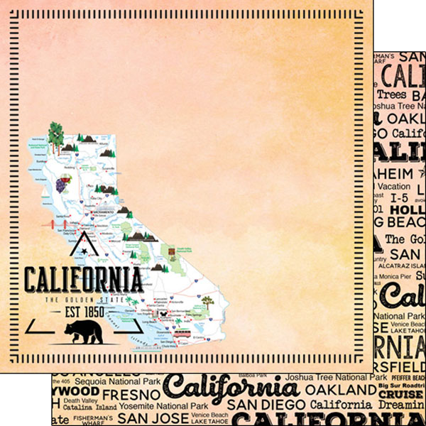 SCRAPBOOK CUSTOMS POSTAGE MAP 12X12 CALIFORNIA