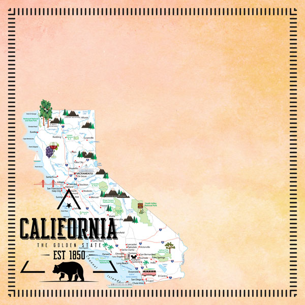 SCRAPBOOK CUSTOMS POSTAGE MAP 12X12 CALIFORNIA