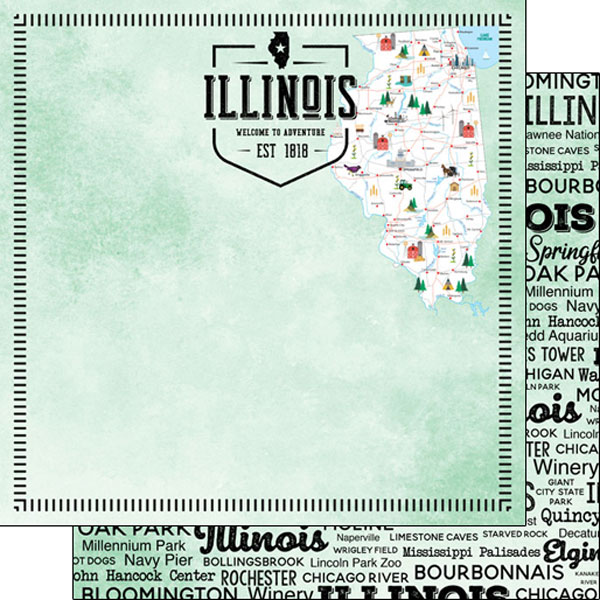 SCRAPBOOK CUSTOMS POSTAGE MAP 12X12 ILLINOIS