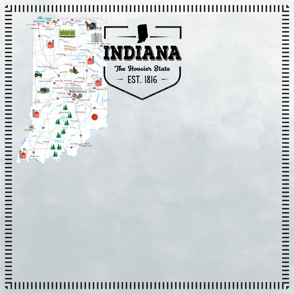 SCRAPBOOK CUSTOMS POSTAGE MAP 12X12 INDIANA