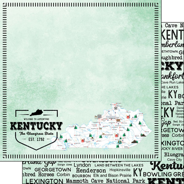 SCRAPBOOK CUSTOMS POSTAGE MAP 12X12 KENTUCKY