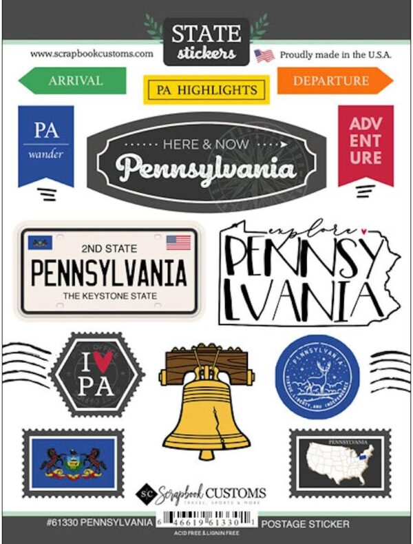 SCRAPBOOK CUSTOMS STATE STICKER PENNSYLVANIA POSTAGE