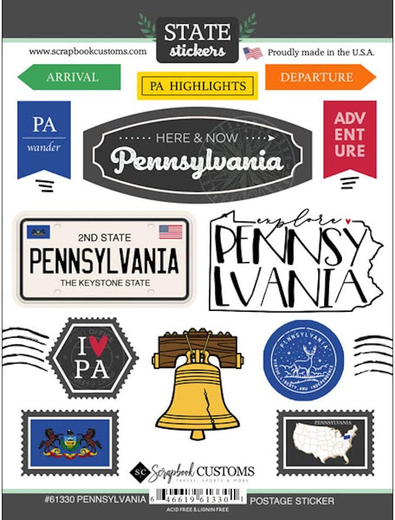 SCRAPBOOK CUSTOMS STATE STICKER PENNSYLVANIA POSTAGE