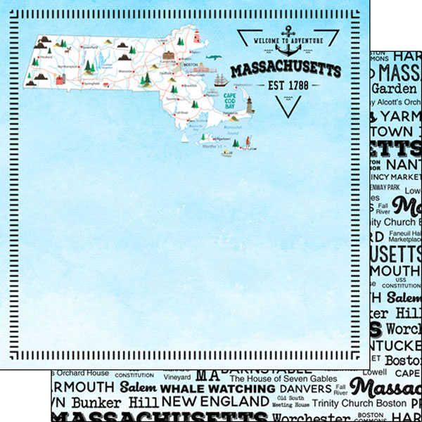 SCRAPBOOK CUSTOMS POSTAGE MAP 12X12 MASSACHUSETTS