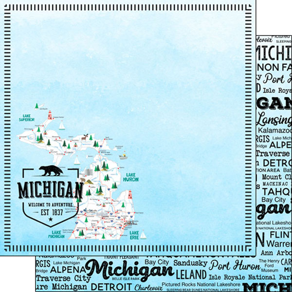 SCRAPBOOK CUSTOMS POSTAGE MAP 12X12 MICHIGAN