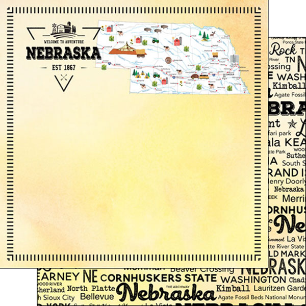 SCRAPBOOK CUSTOMS POSTAGE MAP 12X12 NEBRASKA