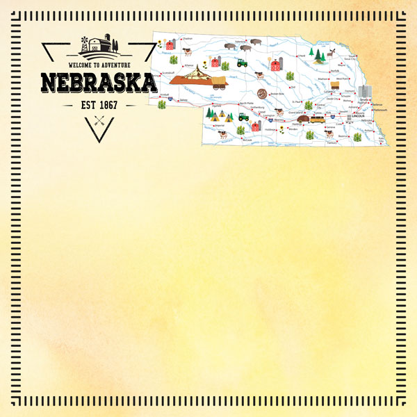 SCRAPBOOK CUSTOMS POSTAGE MAP 12X12 NEBRASKA