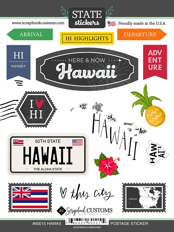 SCRAPBOOK CUSTOMS STATE STICKER HAWAII POSTAGE