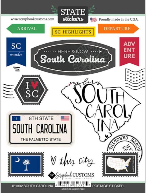 SCRAPBOOK CUSTOMS STATE STICKER SOUTH CAROLINA