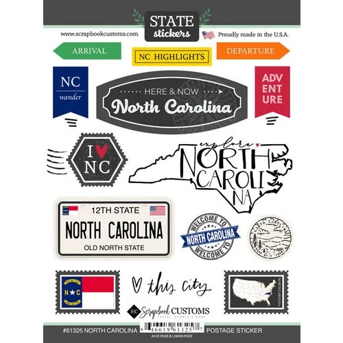 SCRAPBOOK CUSTOMS STATE STICKER NORTH CAROLINA