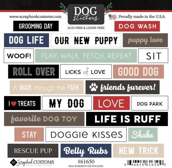 SCRAPBOOK CUSTOMS STICKER DOG WORDBITS