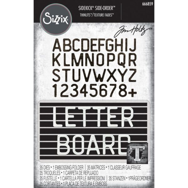 Sizzix 2D TF Embossing Folder w/35PK Thinlit Set Vault Side Order Letterboard By Tim Holtz