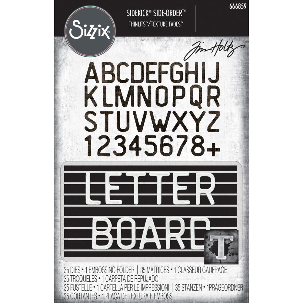 Sizzix 2D TF Embossing Folder w/35PK Thinlit Set Vault Side Order Letterboard By Tim Holtz