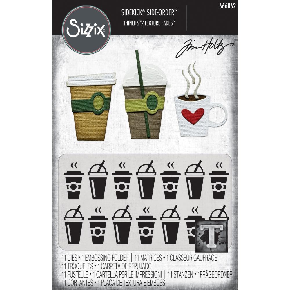 Sizzix 2D TF Embossing Folder w/11PK Thinlit Set Vault Side Order Fresh Brewed By Tim Holtz