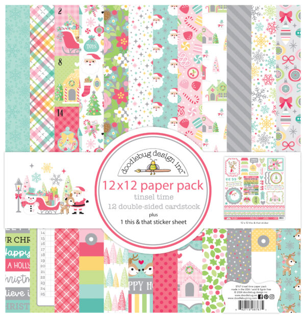 Doodlebug Tinsel Time 12X12 Paper Pack