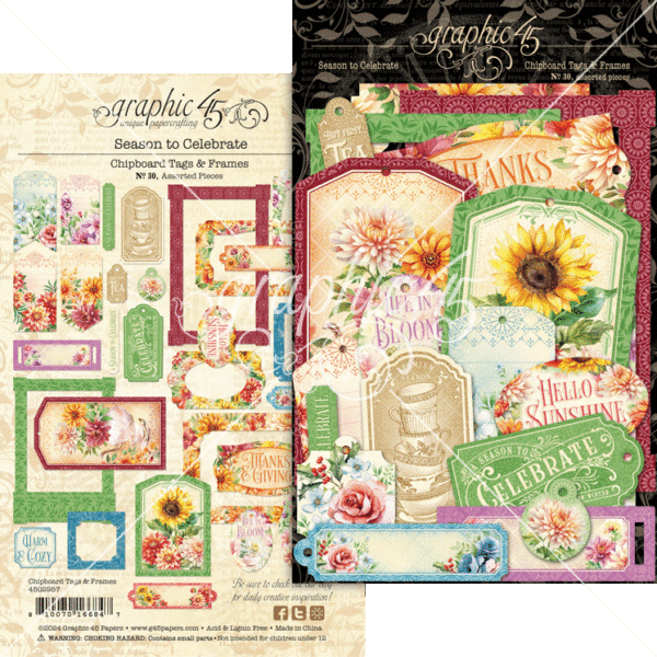 Graphic 45 Season To Celebrate Chipboard Tags & Frames