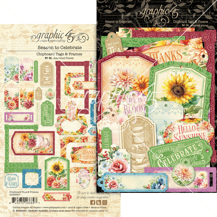 Graphic 45 Season To Celebrate Chipboard Tags & Frames