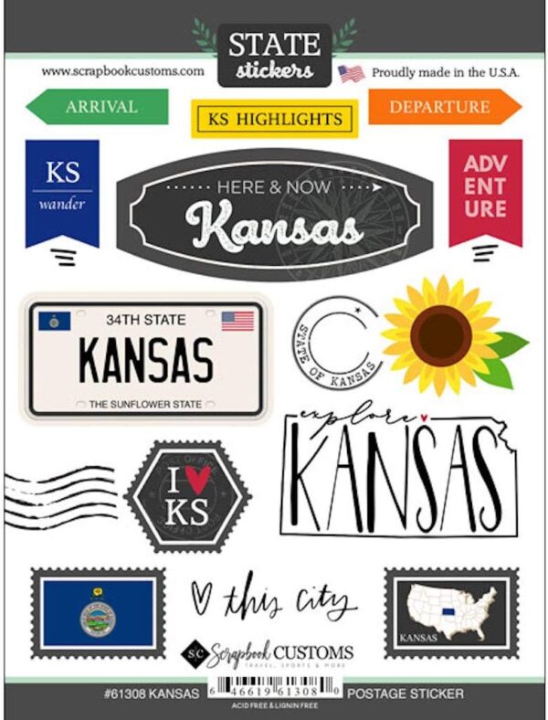 SCRAPBOOK CUSTOMS STATE STICKER KANSAS POSTAGE