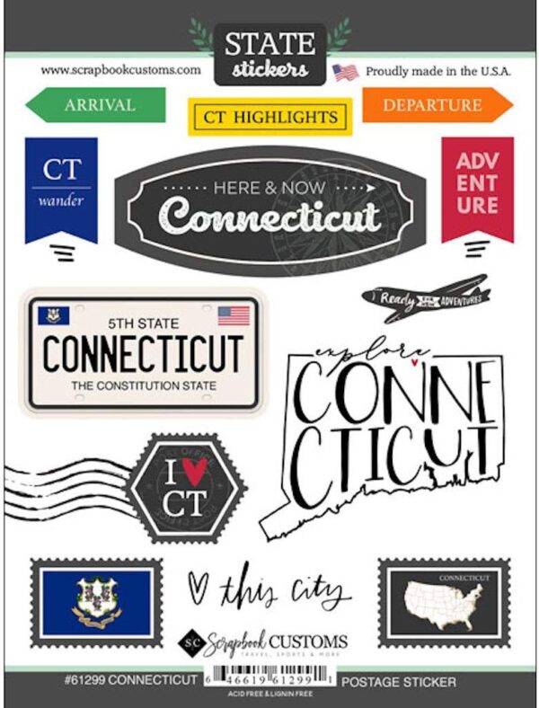 SCRAPBOOK CUSTOMS STATE STICKER CONNECTICUT POSTAGE