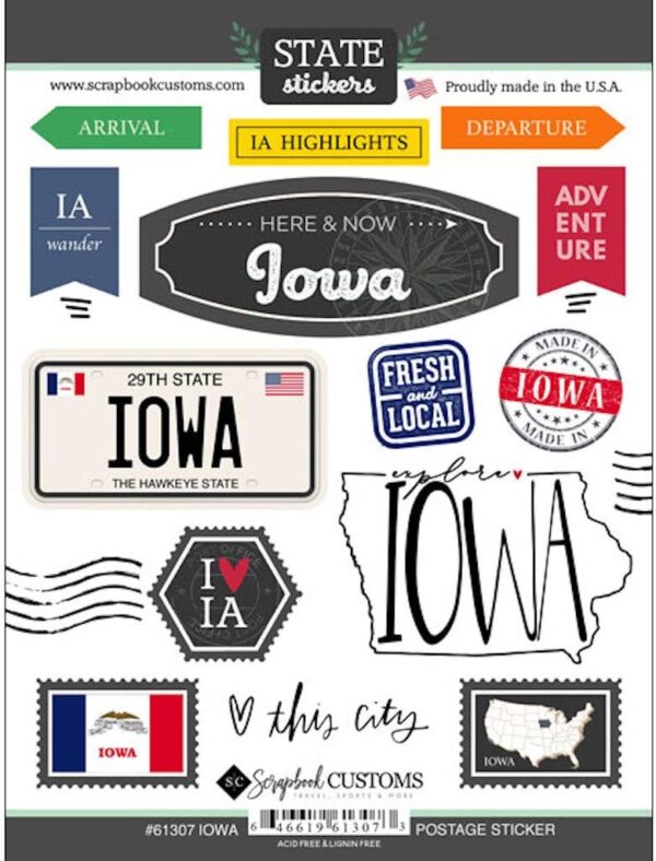 SCRAPBOOK CUSTOMS STATE STICKER IOWA POSTAGE