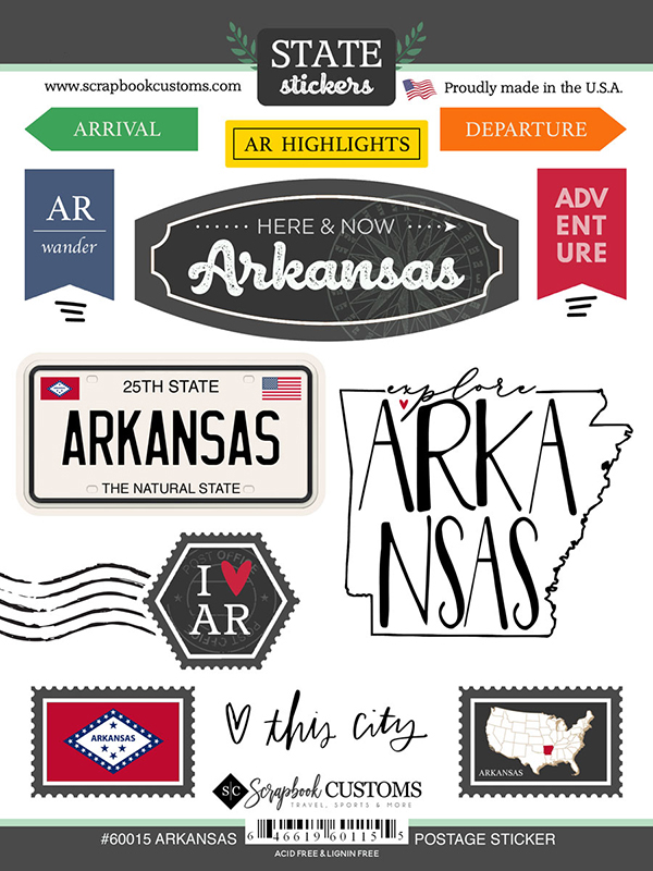 SCRAPBOOK CUSTOMS STATE STICKER ARKANSAS