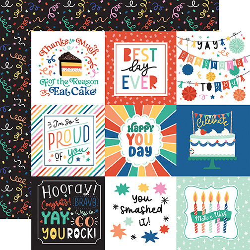 Echo Park Hip Hip Hooray 12X12 4X4 Journaling Cards