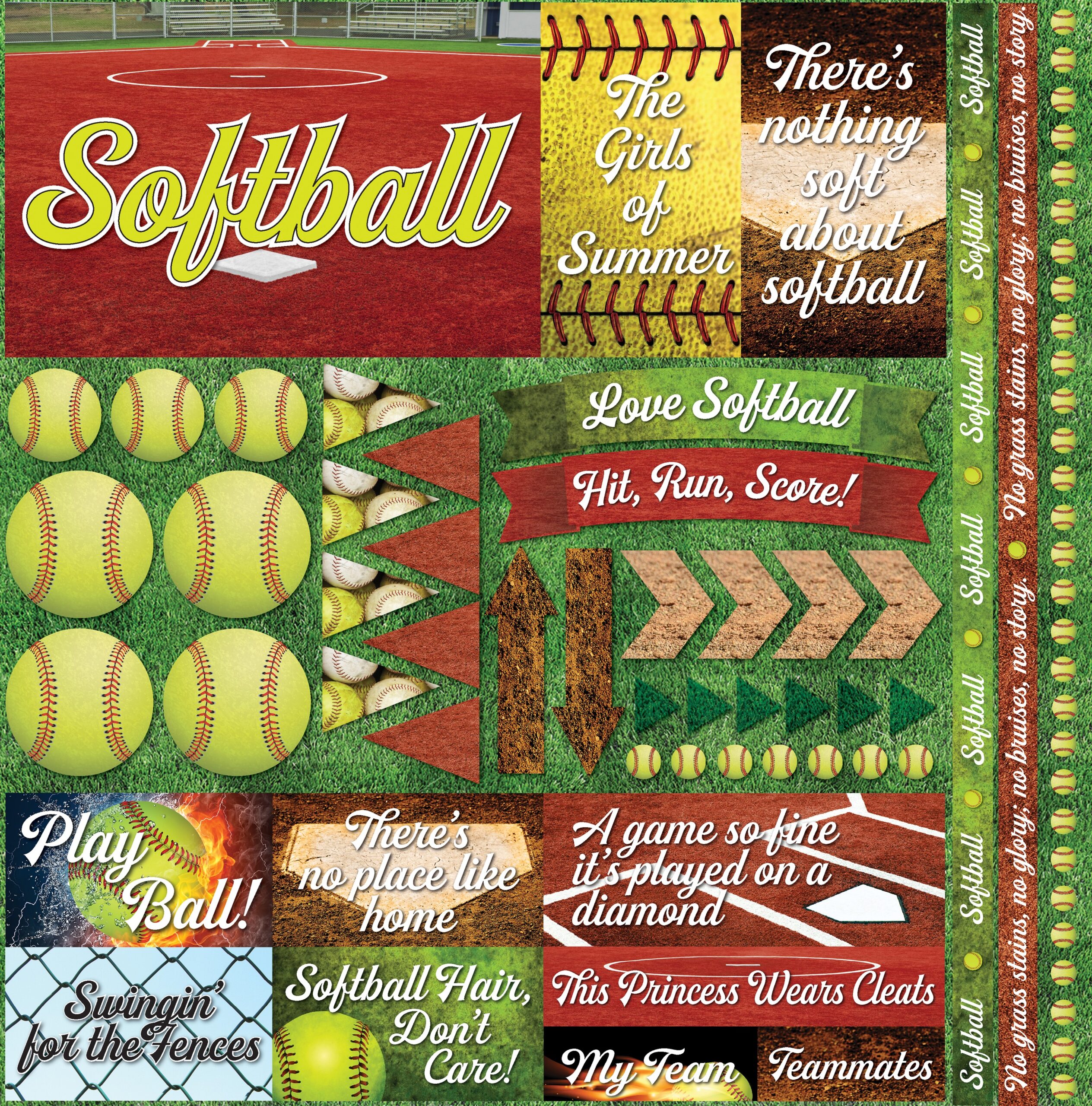 REMINISCE SOFTBALL 2 12X12 STICKER SHEET