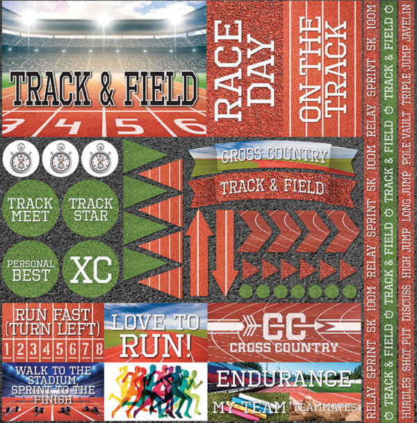 REMINISCE TRACK & FIELD 12X12 STICKER SHEET