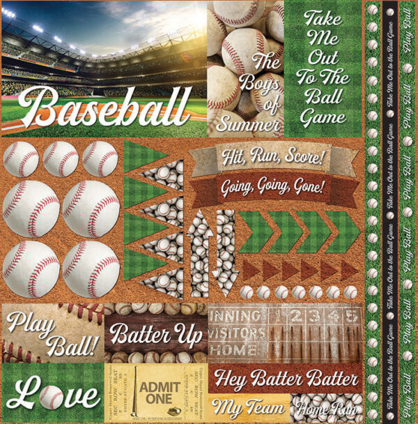 REMINISCE BASEBALL 2 12X12 STICKER SHEET