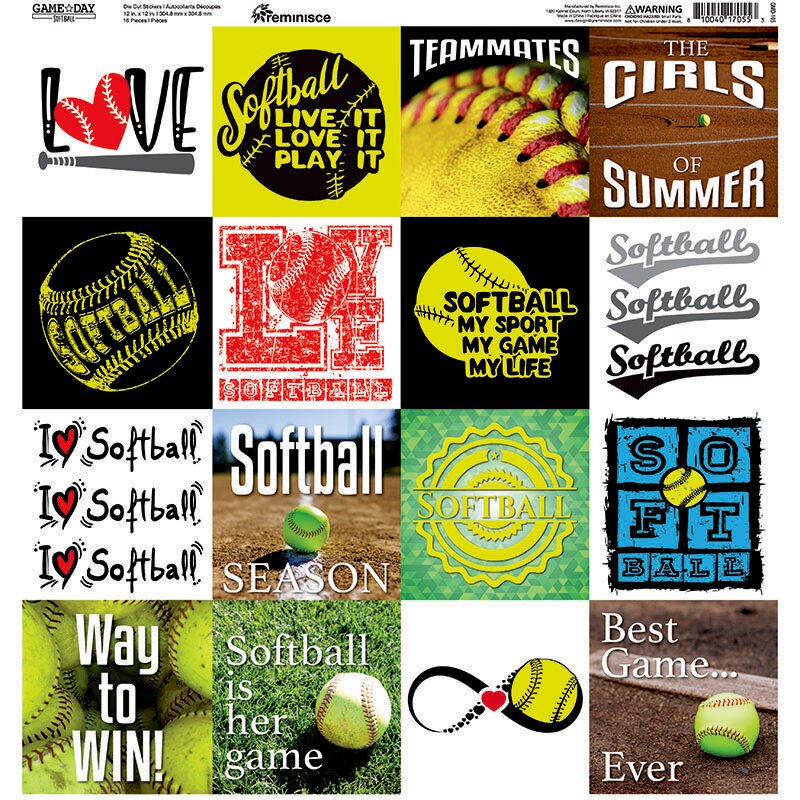 REMINISCE GAME DAY 12X12 SOFTBALL DIE CUT STICKERS