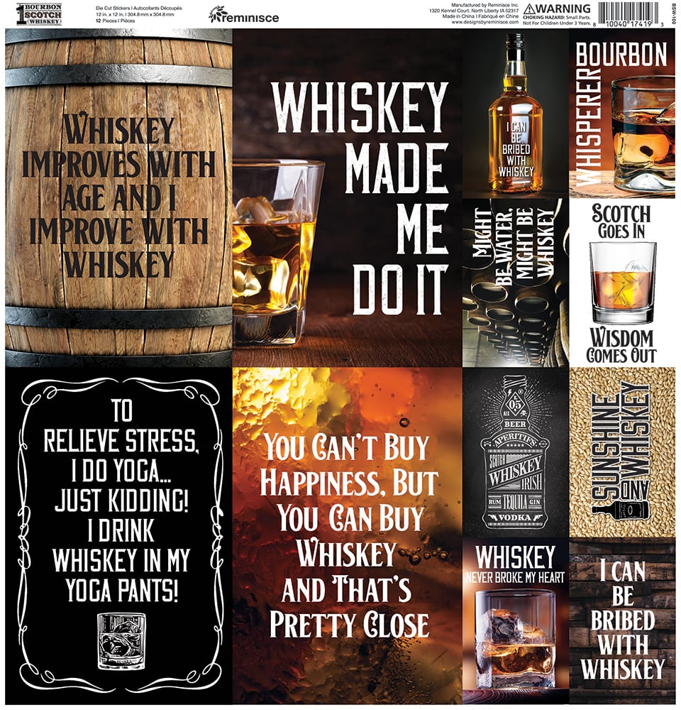 REMINISCE BOURBON SCOTCH WHISKEY 12X12 STICKER SHEET